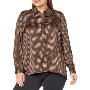 City Chic Mara Abstract Mono Front Button Shirt Boho Checked Size XL